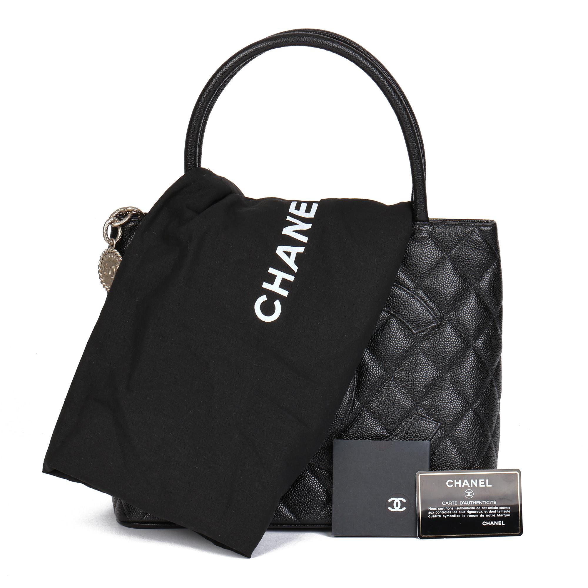 CHANEL Black Quilted Caviar Leather Vintage Medallion Tote 8