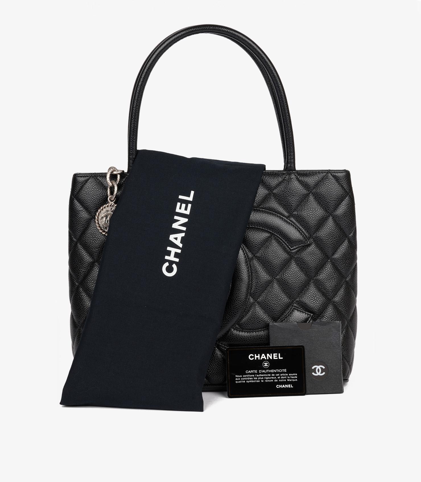 Chanel Black Quilted Caviar Leather Vintage Medallion Tote 8