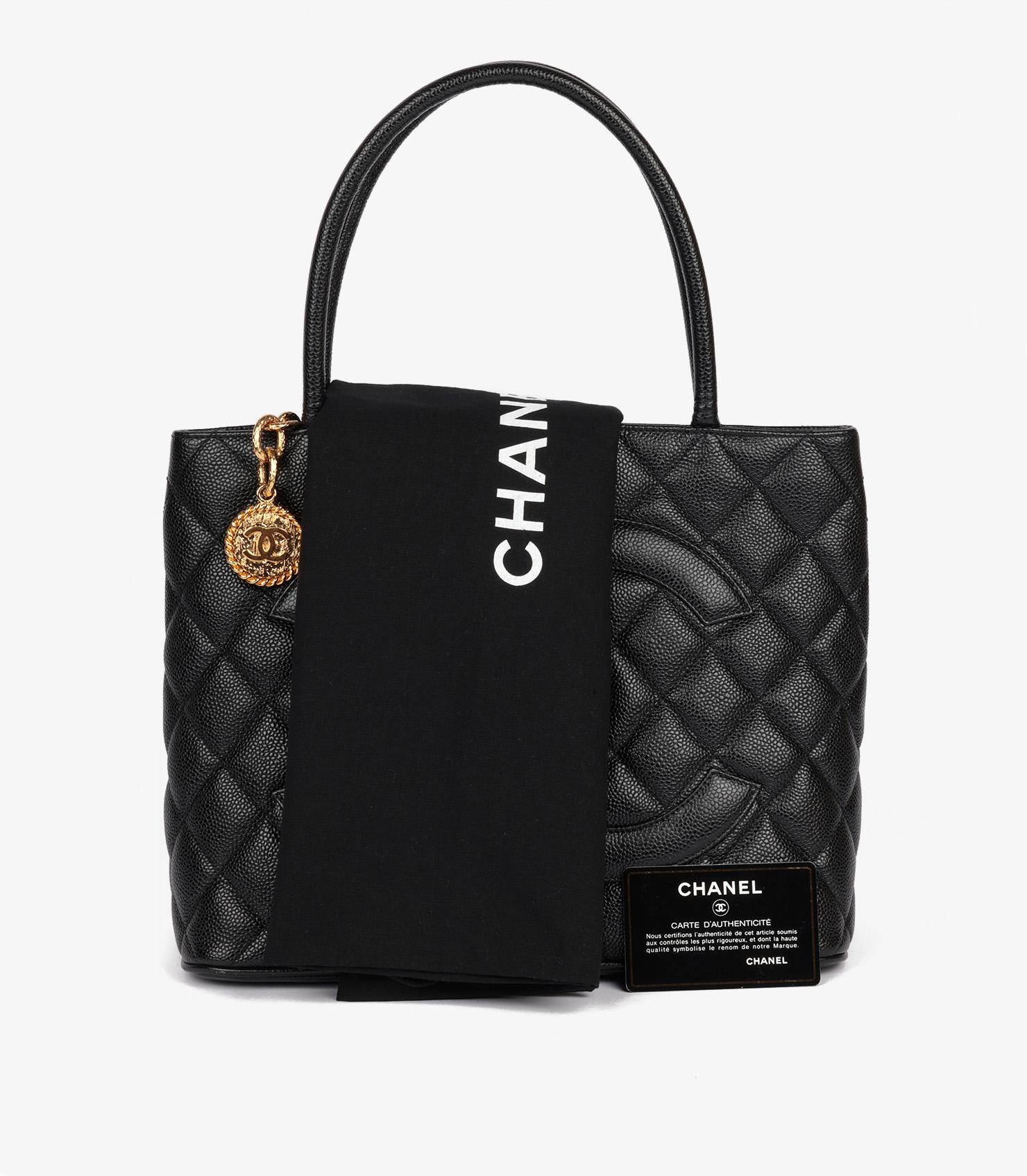 Chanel Black Quilted Caviar Leather Vintage Medallion Tote 8