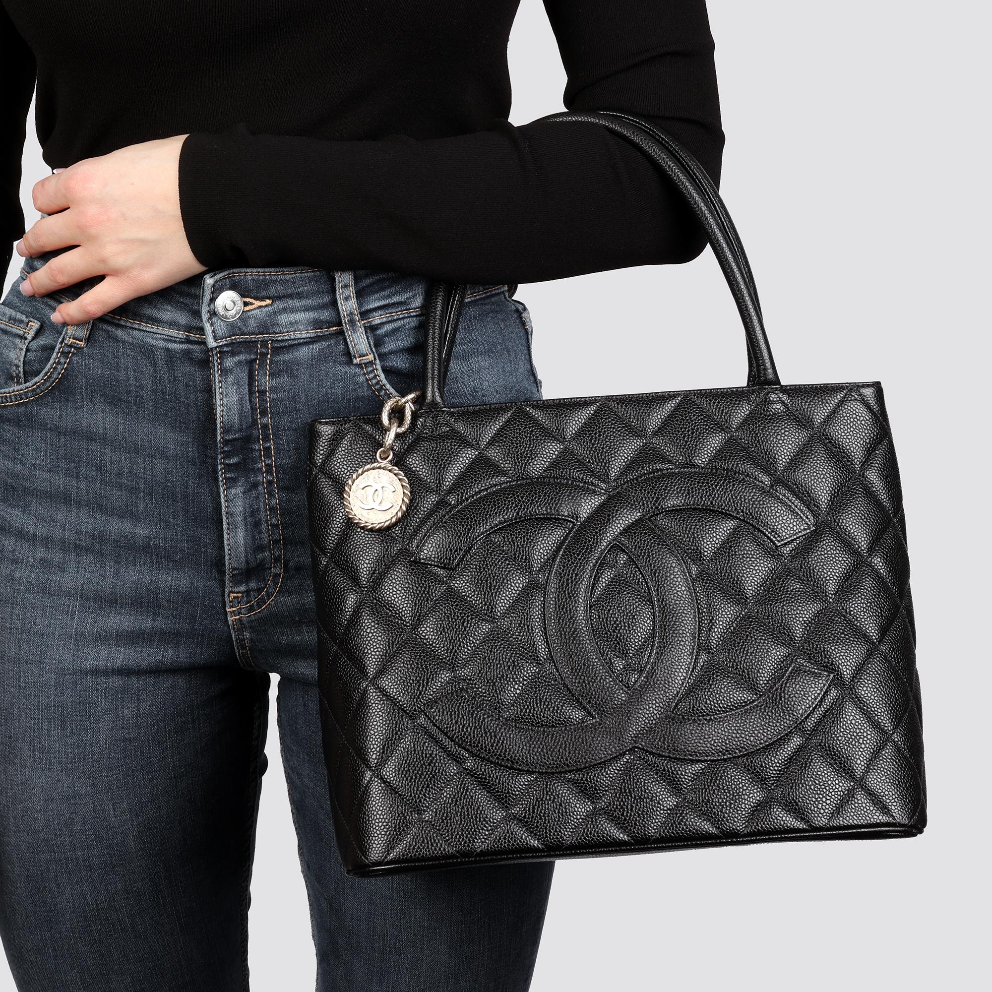 CHANEL Black Quilted Caviar Leather Vintage Medallion Tote 9