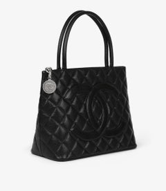 Chanel Black Quilted Caviar Leather Vintage Medallion Tote