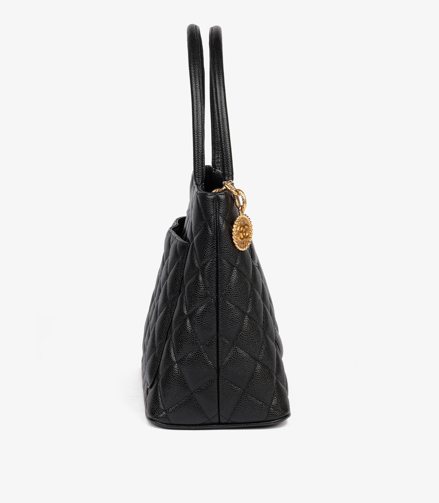 Women's Chanel Black Quilted Caviar Leather Vintage Medallion Tote