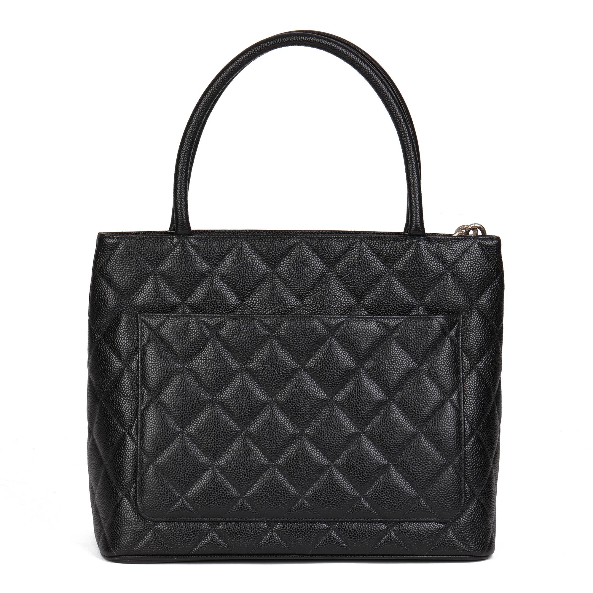 CHANEL Black Quilted Caviar Leather Vintage Medallion Tote 1