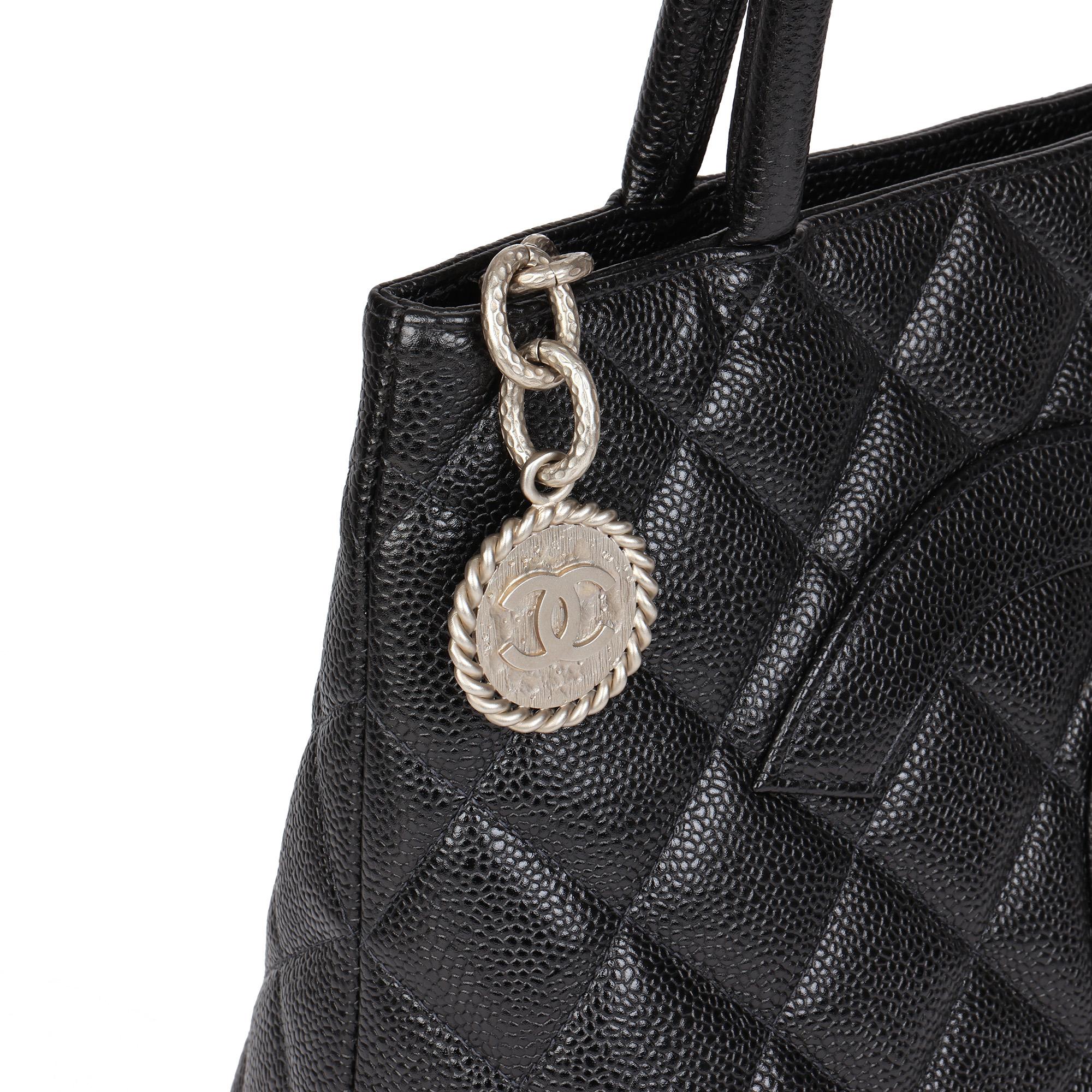 CHANEL Black Quilted Caviar Leather Vintage Medallion Tote 4