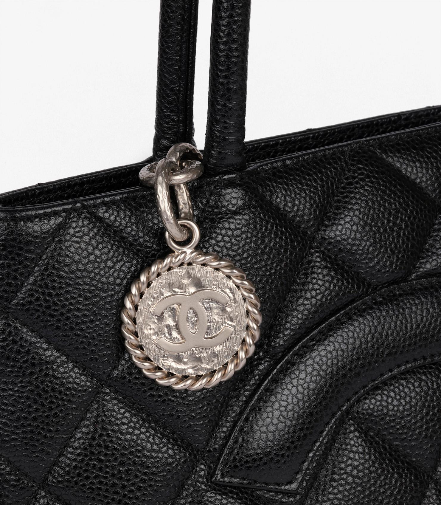 Chanel Black Quilted Caviar Leather Vintage Medallion Tote 4