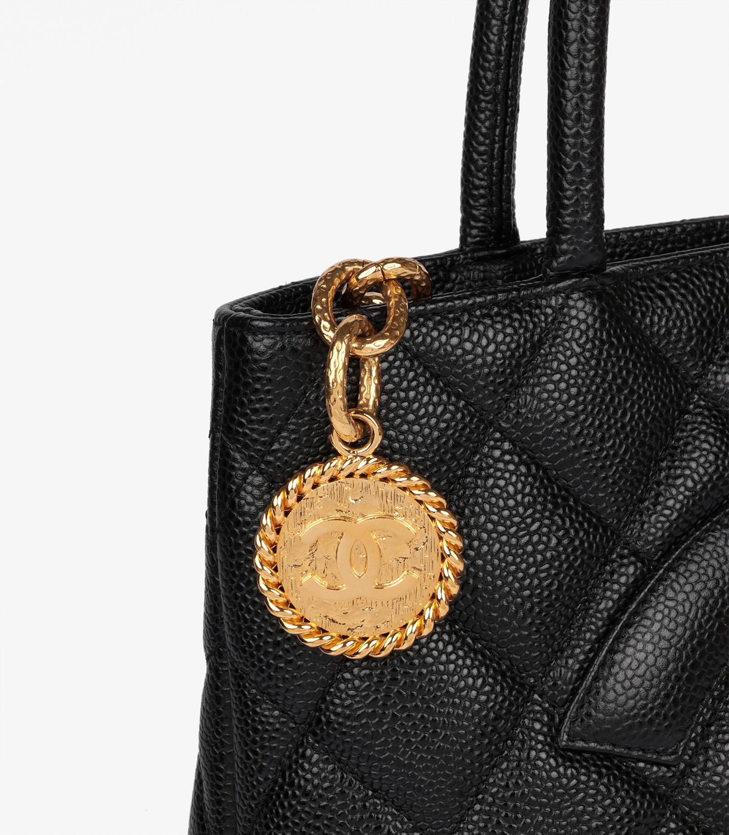 Chanel Black Quilted Caviar Leather Vintage Medallion Tote 4