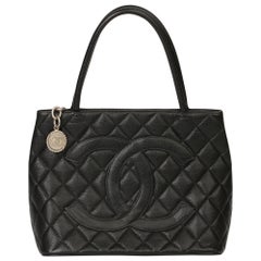 Chanel Black Quilted Caviar Leather Vintage Medallion Tote
