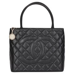 CHANEL Black Quilted Caviar Leather Vintage Medallion Tote