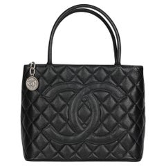 CHANEL Black Quilted Caviar Leather Vintage Medallion Tote