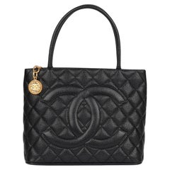 Chanel Black Quilted Caviar Leather Vintage Medallion Tote