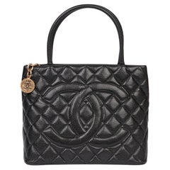 Chanel Black Quilted Caviar Leather Vintage Medallion Tote