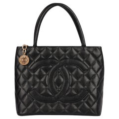 Chanel Black Quilted Caviar Leather Vintage Medallion Tote