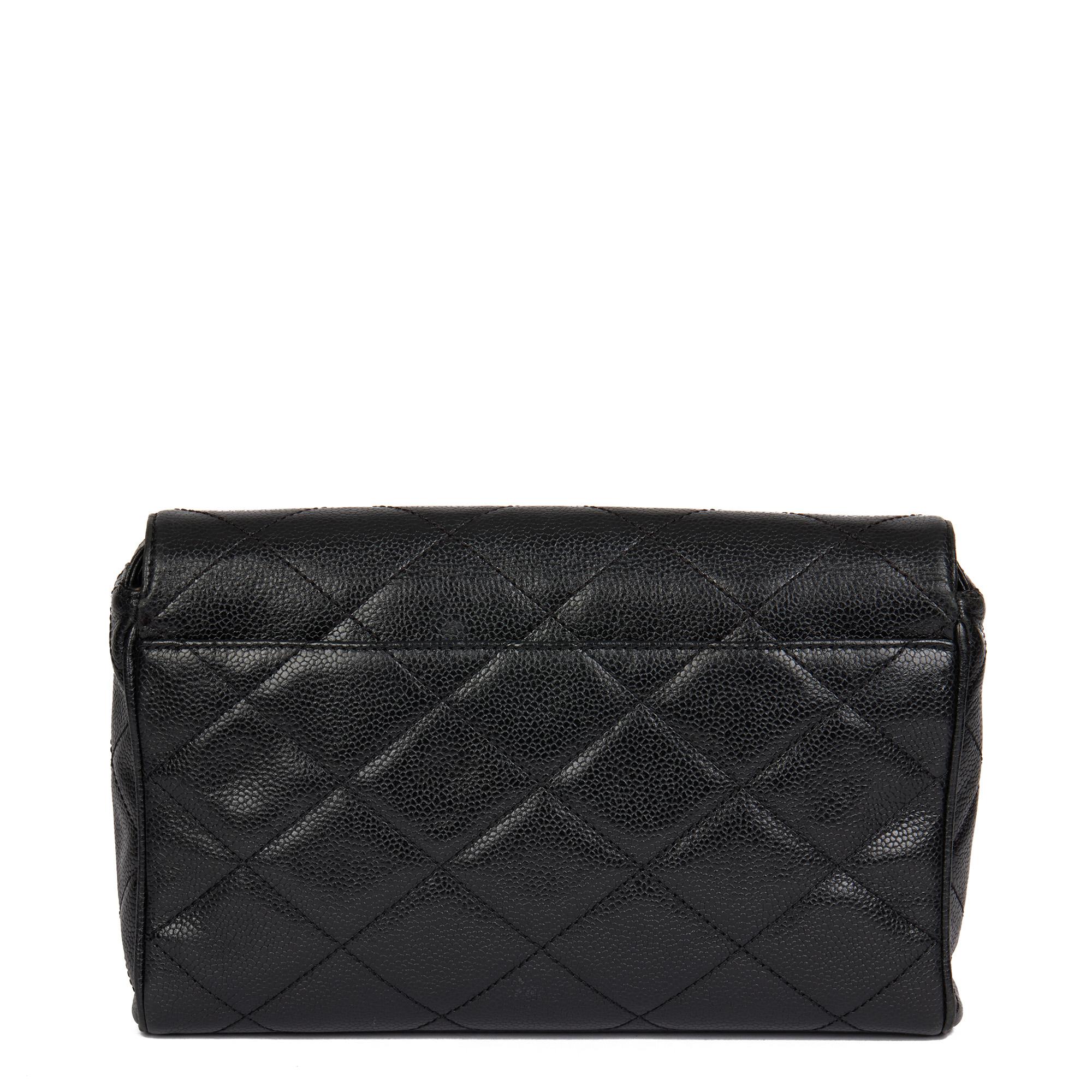 CHANEL Black Quilted Caviar Leather Vintage Medium Classic Single Flap Bag For Sale 1