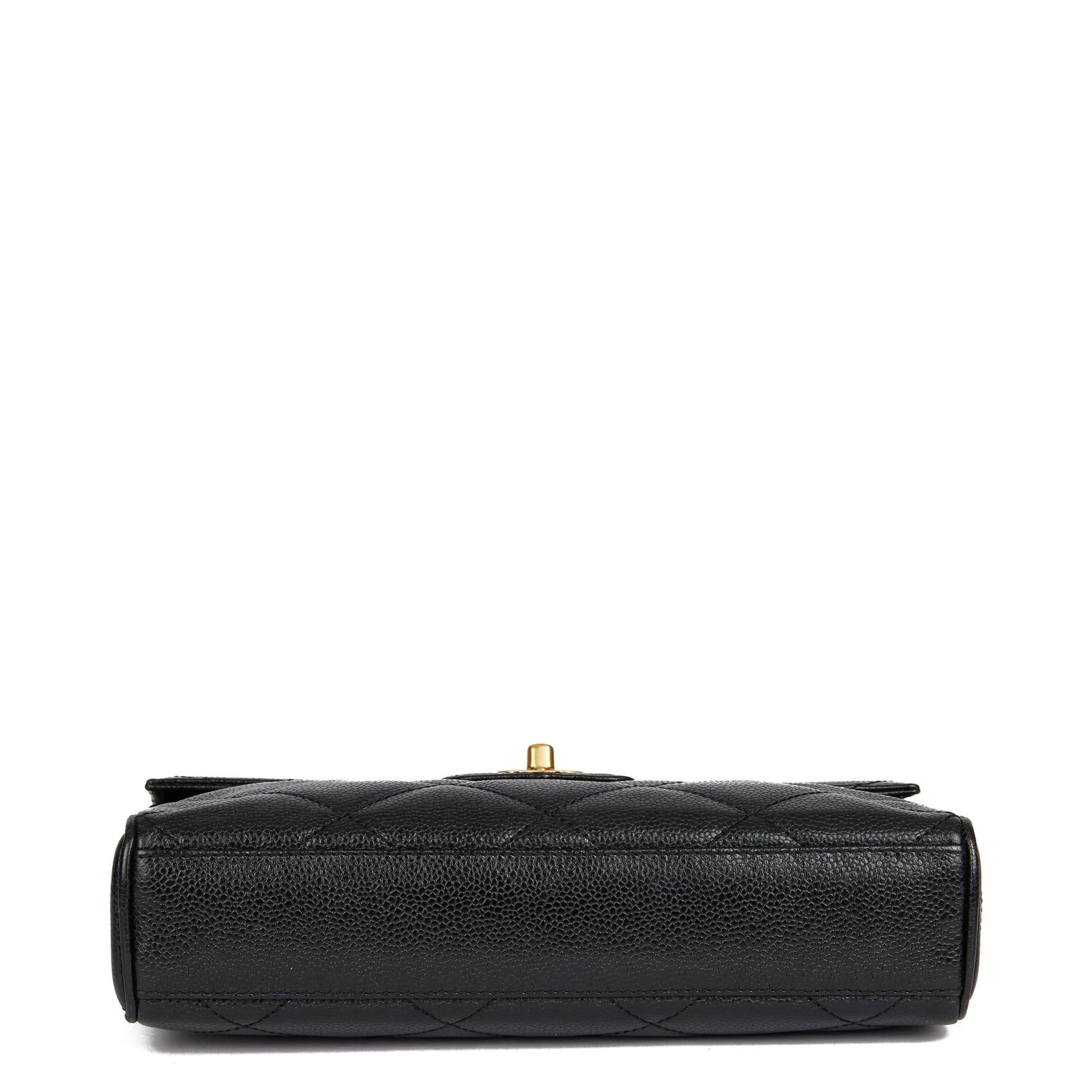 CHANEL Black Quilted Caviar Leather Vintage Medium Classic Single Flap Bag For Sale 2