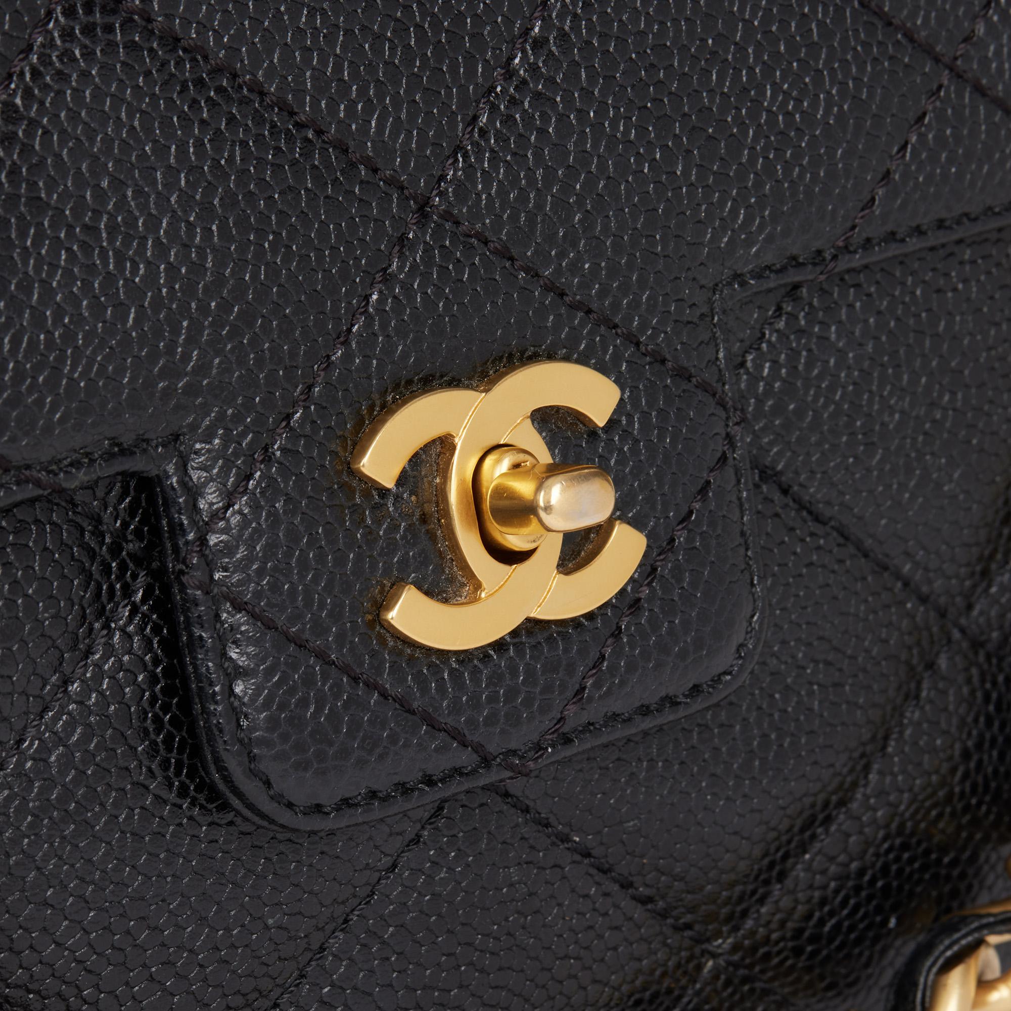 CHANEL Black Quilted Caviar Leather Vintage Medium Classic Single Flap Bag For Sale 2