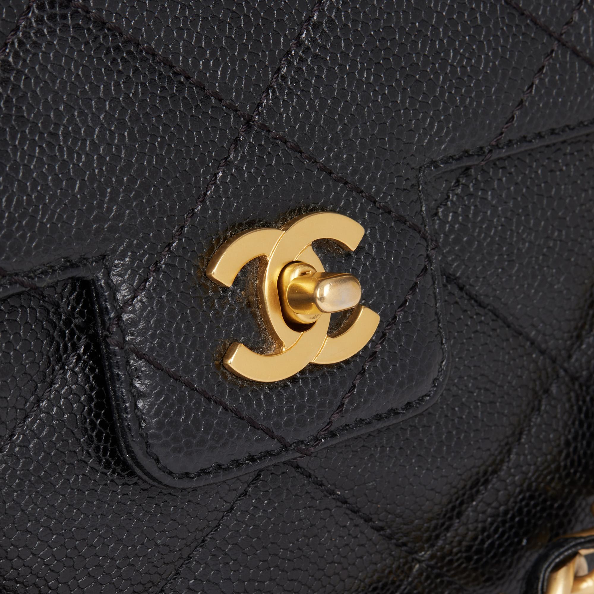 CHANEL Black Quilted Caviar Leather Vintage Medium Classic Single Flap Bag For Sale 3