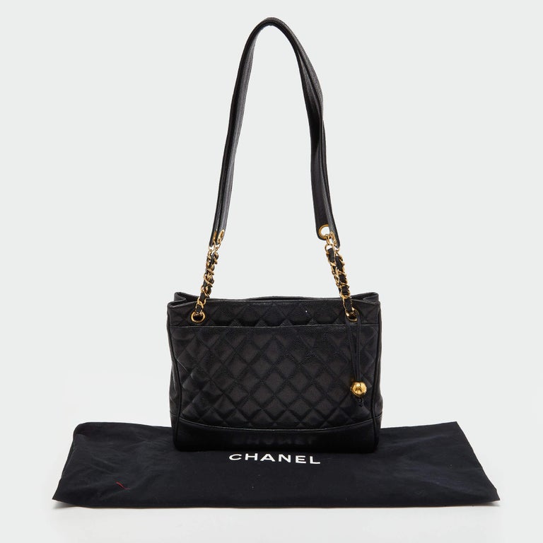 Chanel Black Quilted Caviar Leather Vintage Shopper Tote