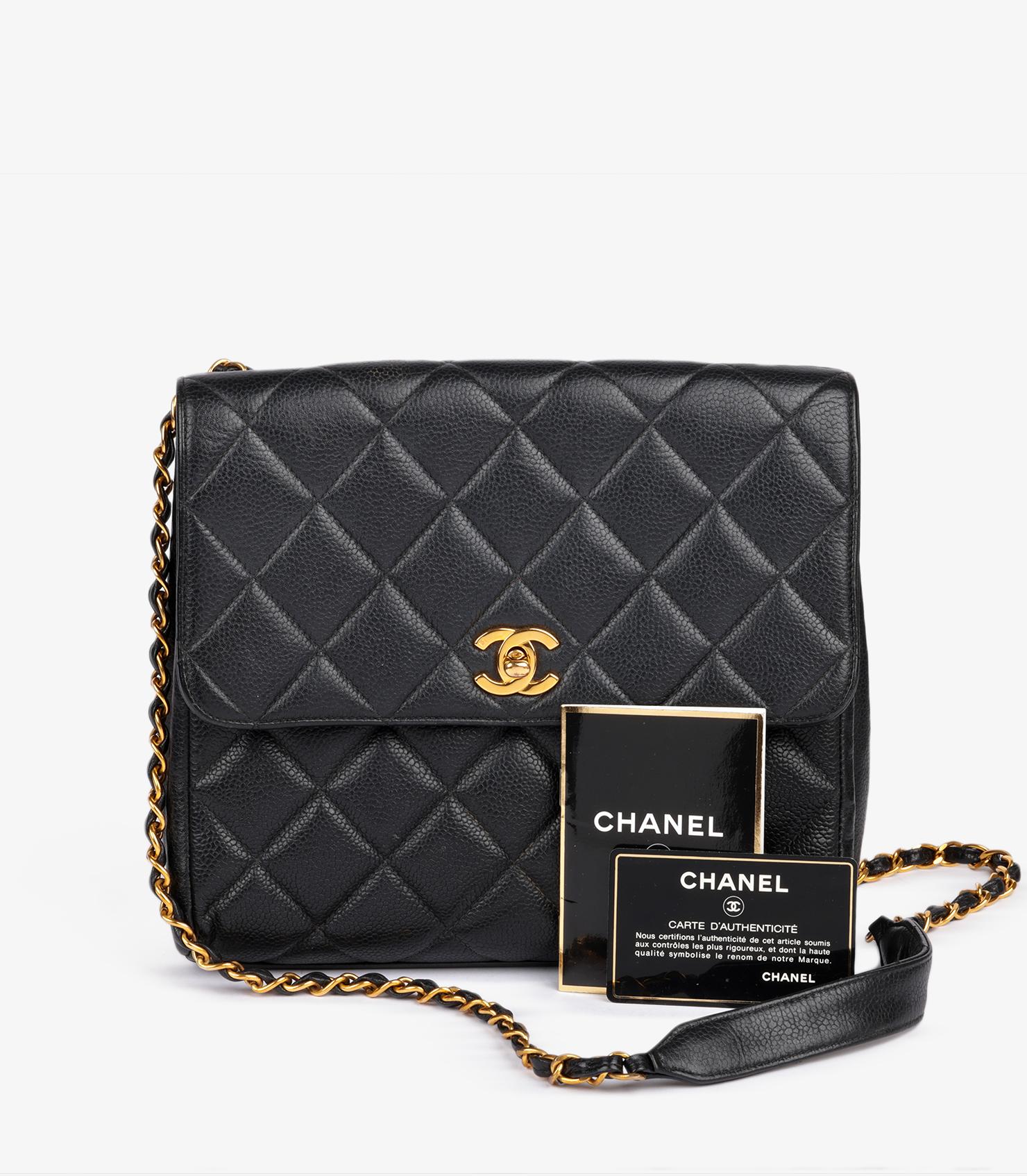Chanel Black Quilted Caviar Leather Vintage Small Classic Single Flap Bag For Sale 8