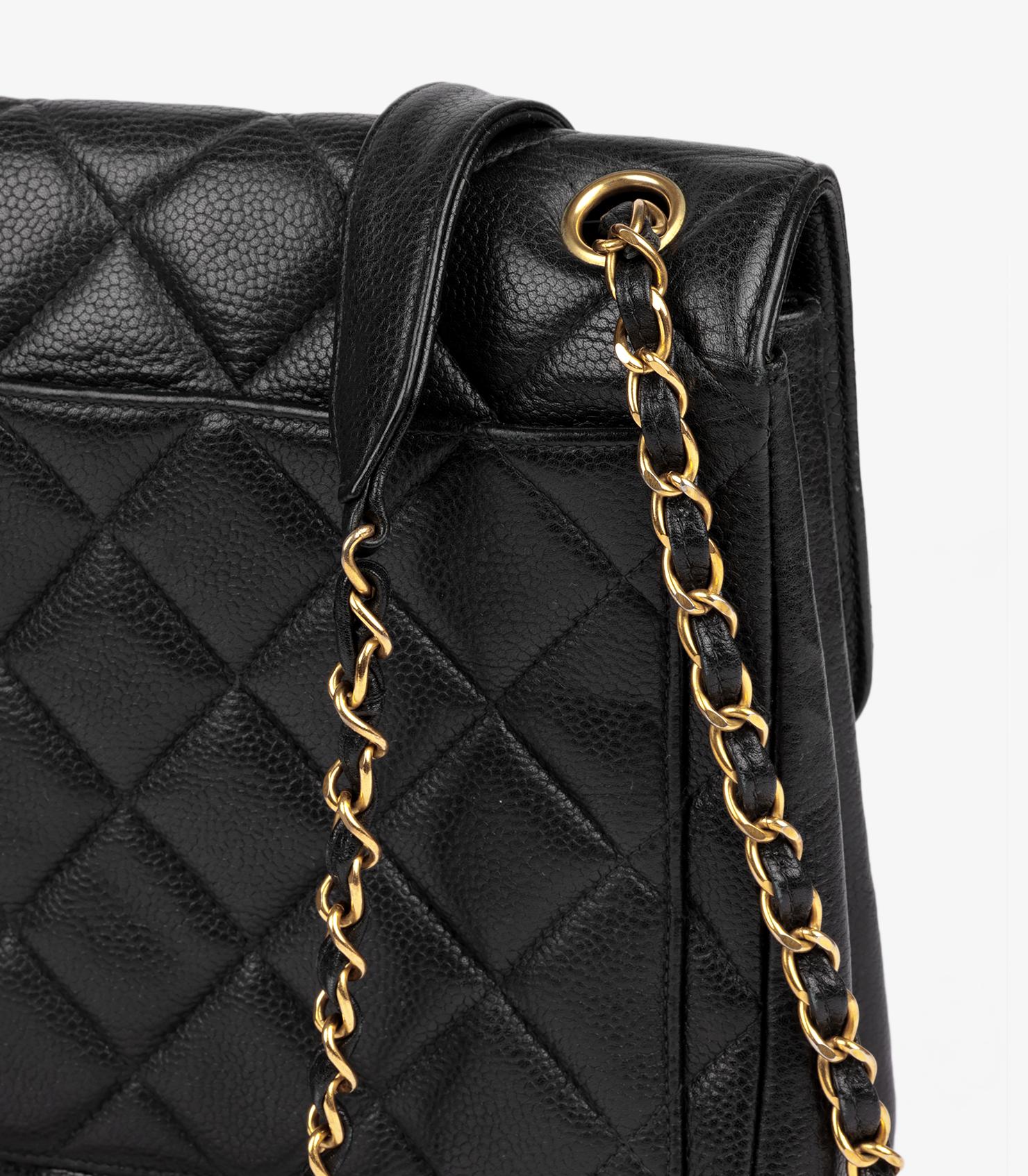 Chanel Black Quilted Caviar Leather Vintage Small Classic Single Flap Bag For Sale 1