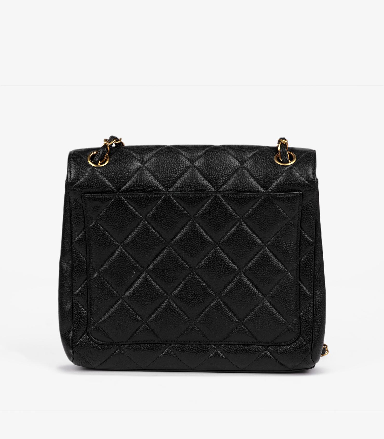 Chanel Black Quilted Caviar Leather Vintage Small Classic Single Flap Bag For Sale 2