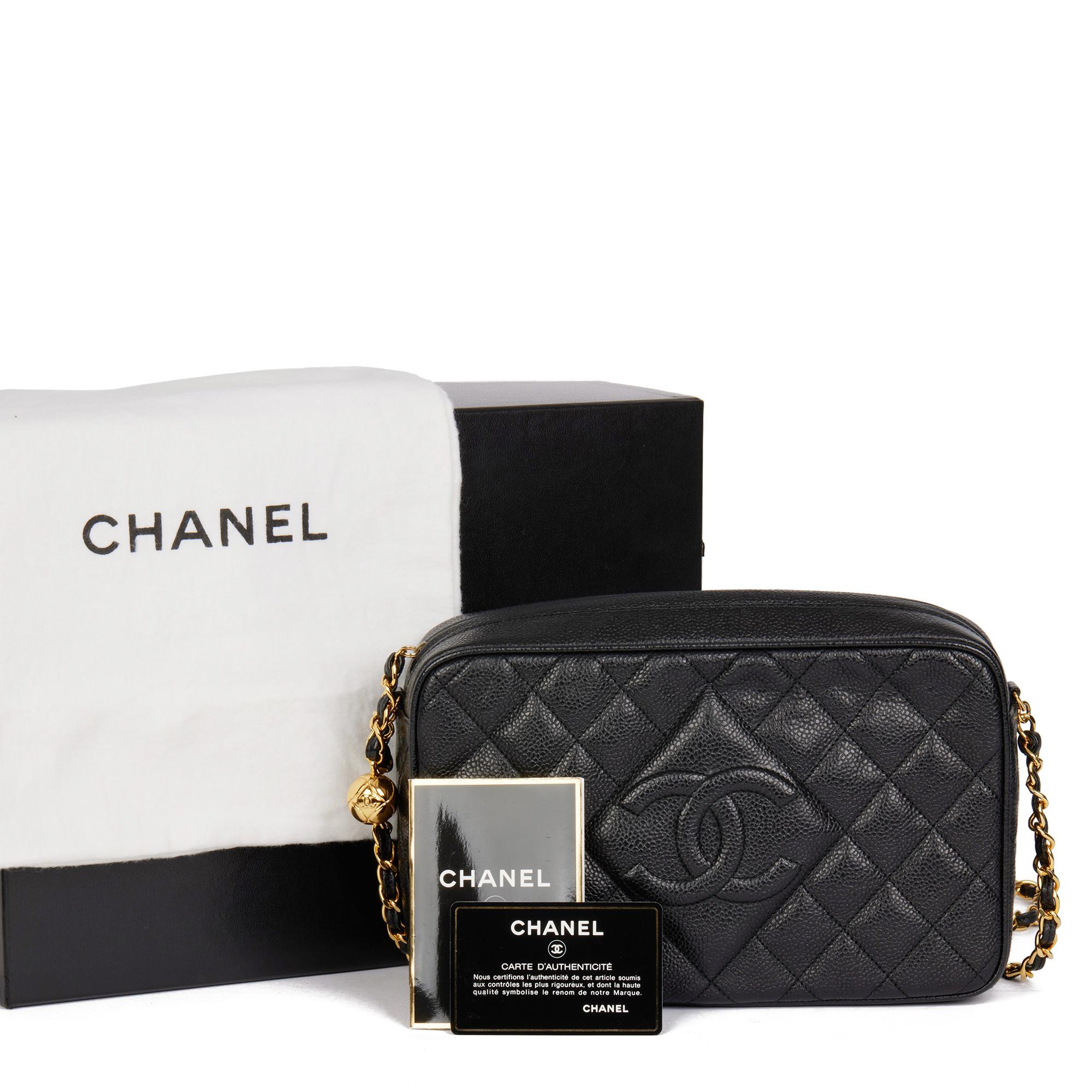 CHANEL Black Quilted Caviar Leather Vintage Small Timeless Camera Bag 7