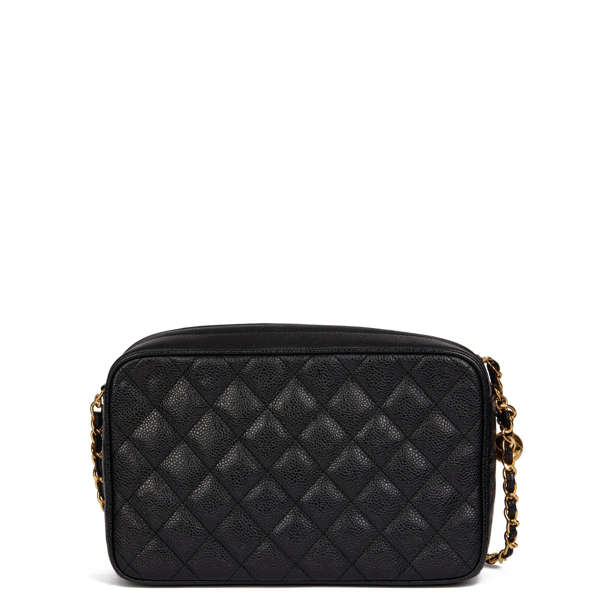 CHANEL Black Quilted Caviar Leather Vintage Small Timeless Camera Bag 1