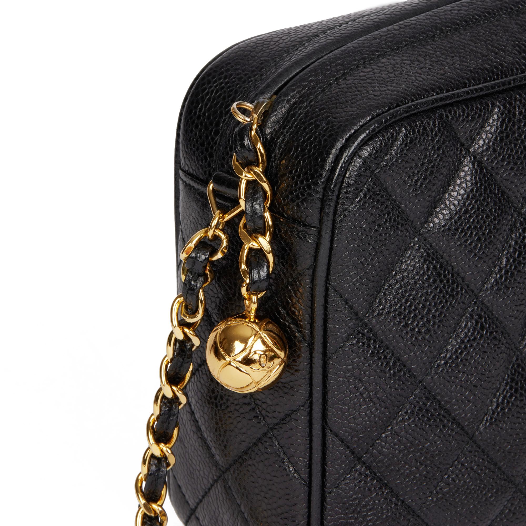CHANEL Black Quilted Caviar Leather Vintage Small Timeless Camera Bag 3