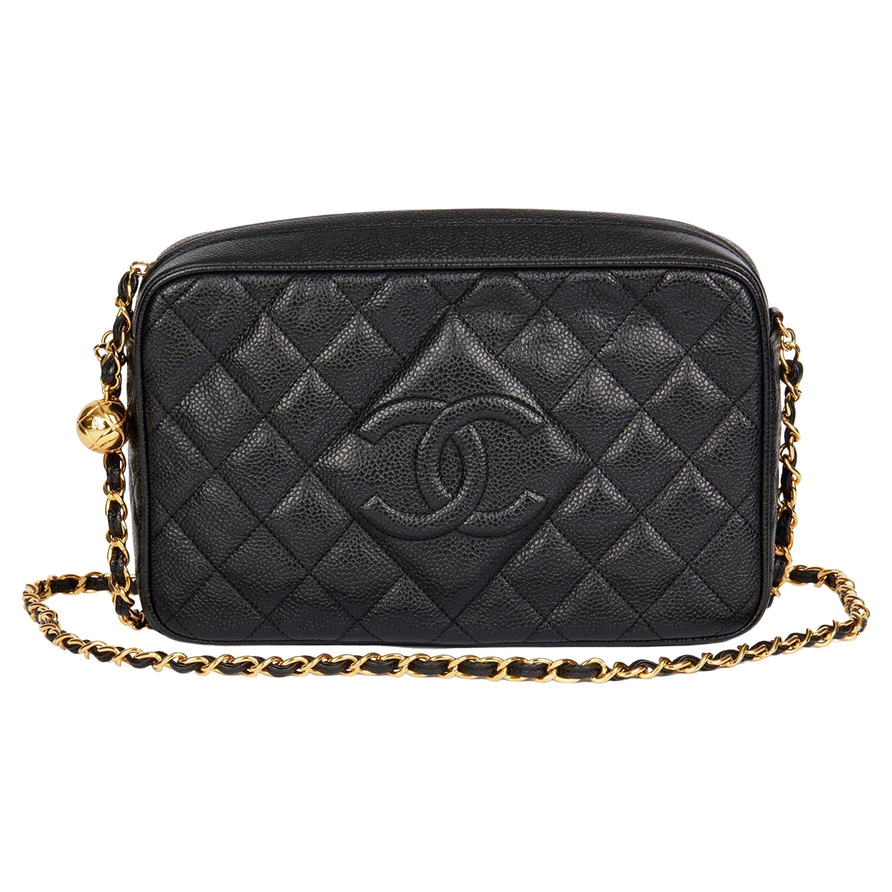 CHANEL Black Quilted Caviar Leather Vintage Small Timeless Camera