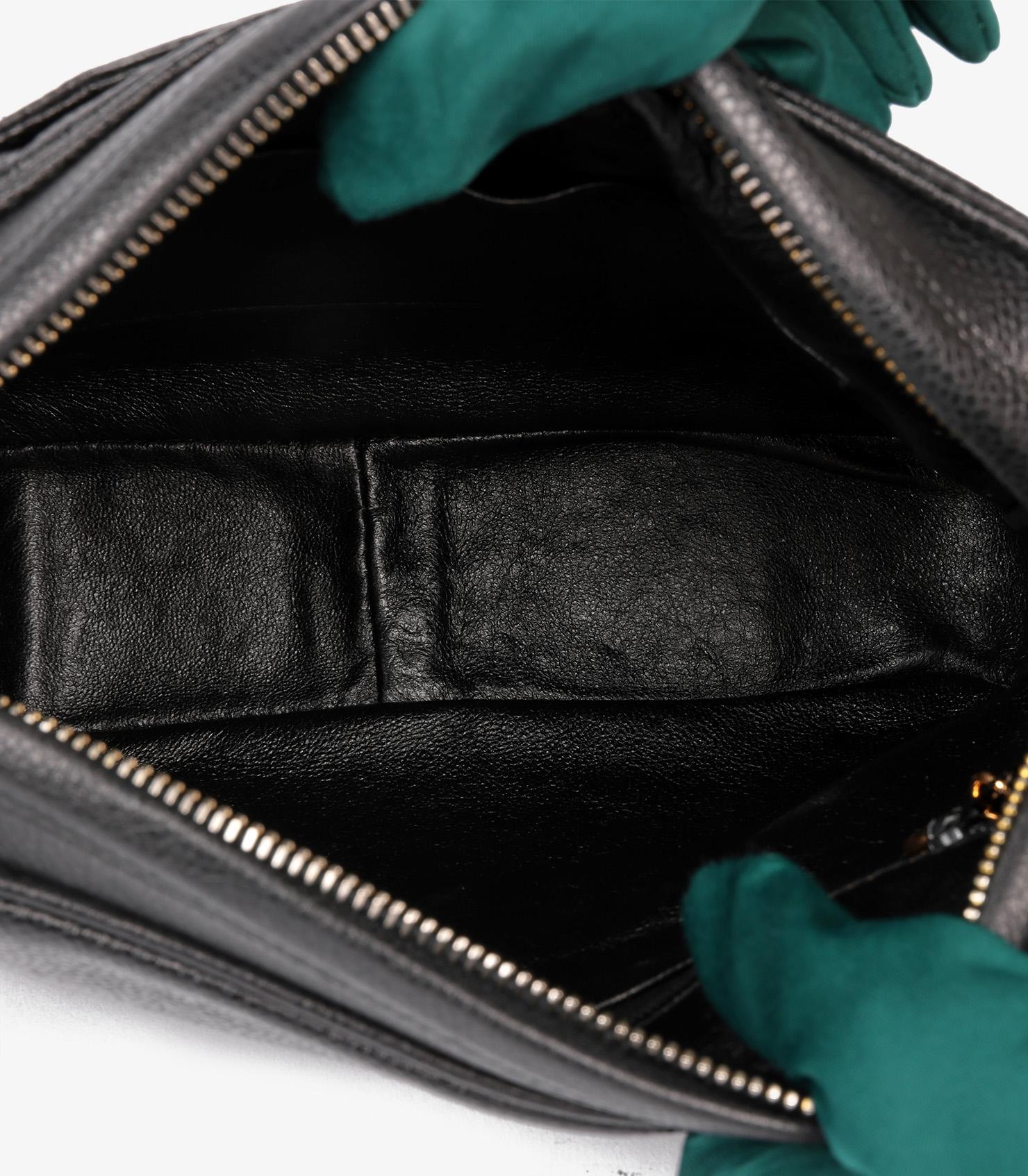Chanel Black Quilted Caviar Leather Vintage Small Triple Logo Camera Bag 6