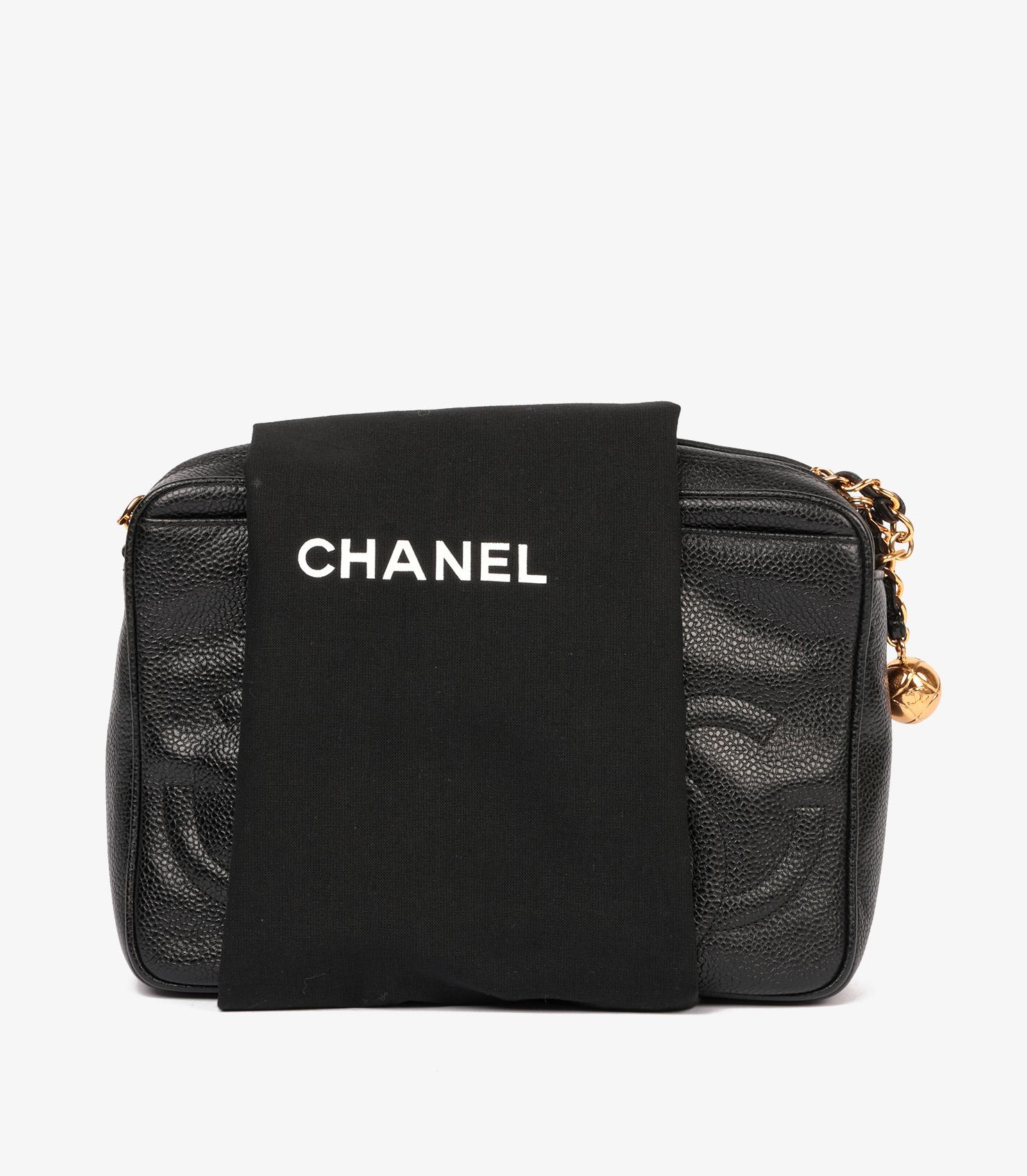 Chanel Black Quilted Caviar Leather Vintage Small Triple Logo Camera Bag 7