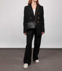 Chanel Noir Cuir Caviar Matelassé Vintage Petit Sac à Caméra Triple Logo