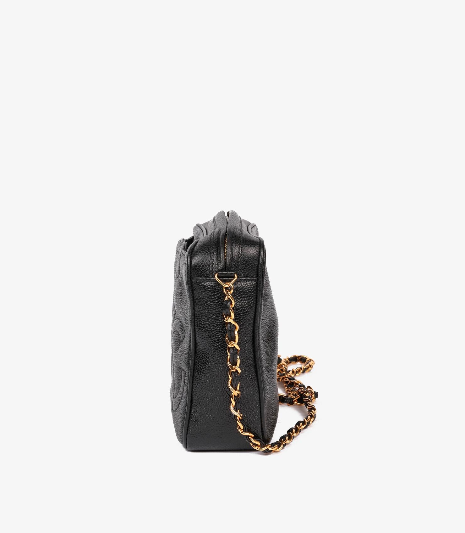 Chanel Black Quilted Caviar Leather Vintage Small Triple Logo Camera Bag 1