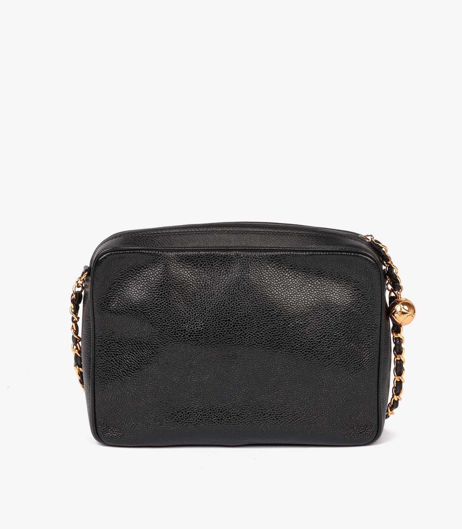 Chanel Black Quilted Caviar Leather Vintage Small Triple Logo Camera Bag 2
