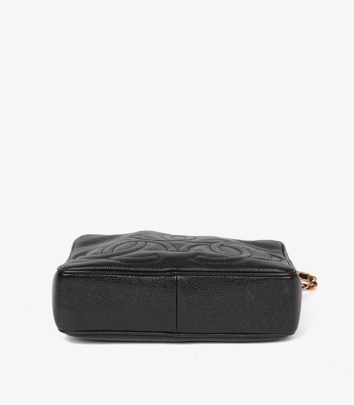 Chanel Black Quilted Caviar Leather Vintage Small Triple Logo Camera Bag 3