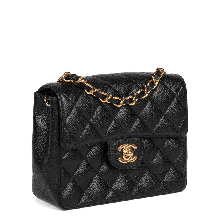 CHANEL Black Quilted Caviar Leather Vintage Square Mini Flap Bag at 1stDibs