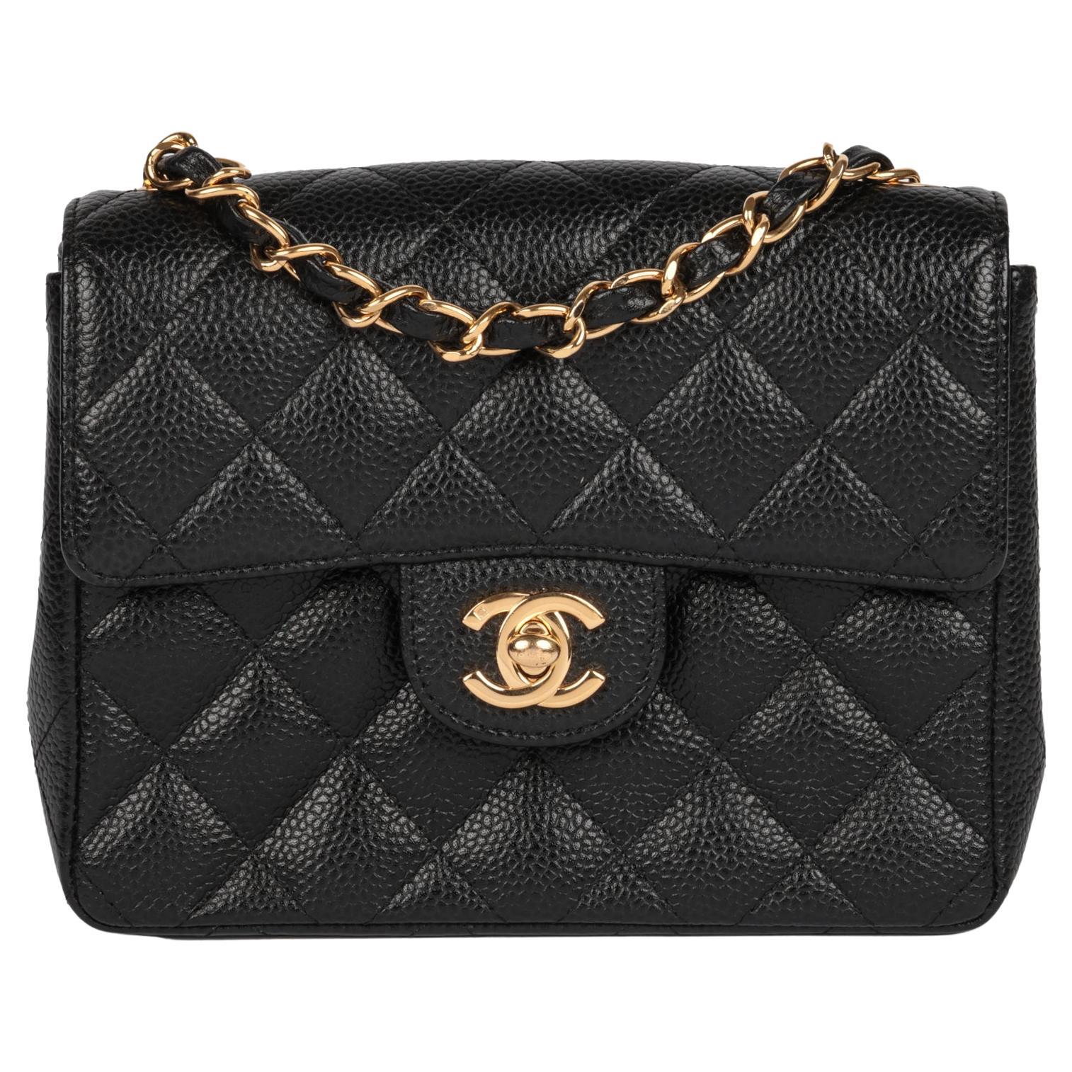 CHANEL Black Quilted Caviar Leather Vintage Square Mini Flap Bag