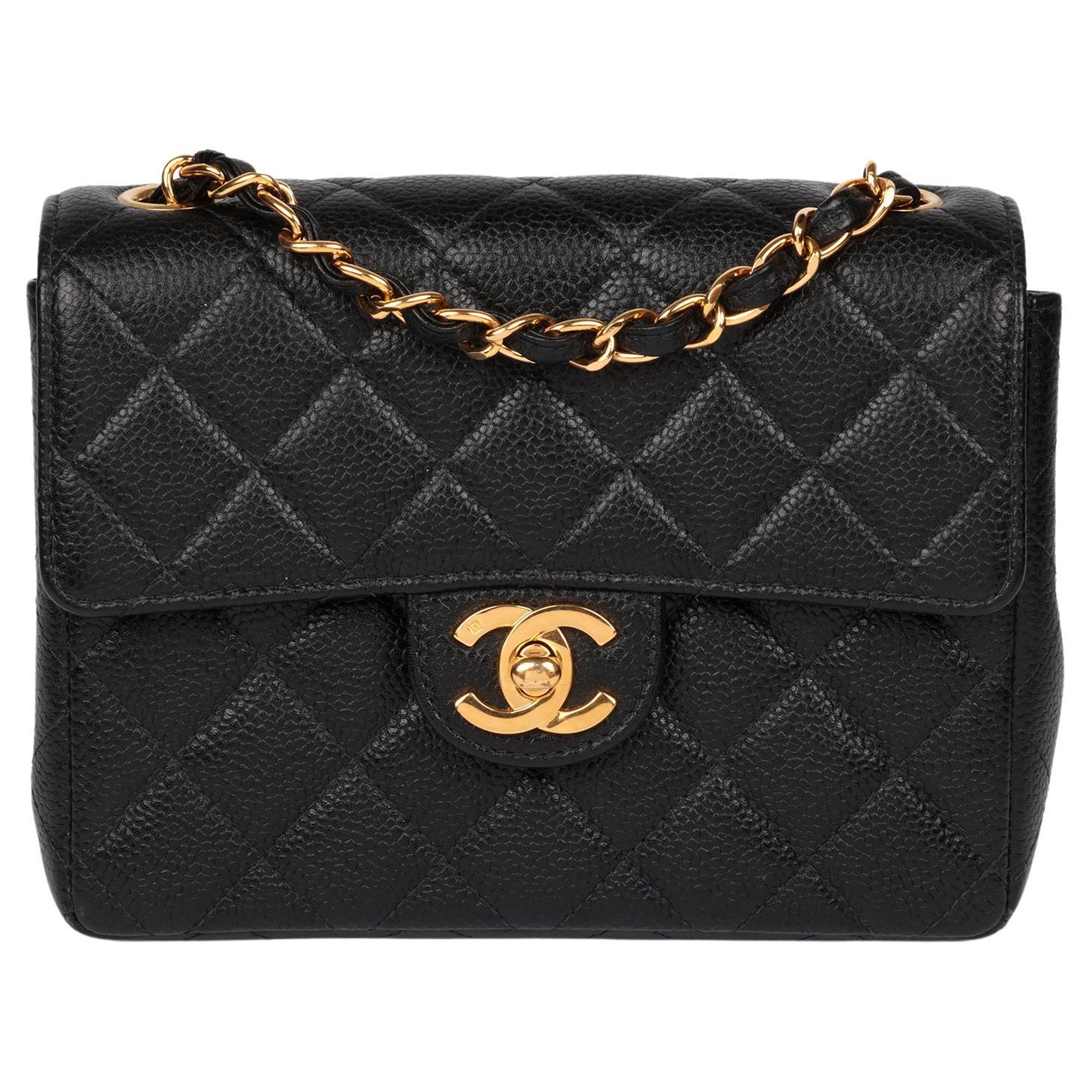 Chanel Black Quilted Caviar Leather Vintage Square Mini Flap Bag