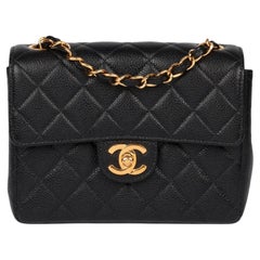 Chanel Black Quilted Caviar Leather Vintage Square Mini Flap Bag