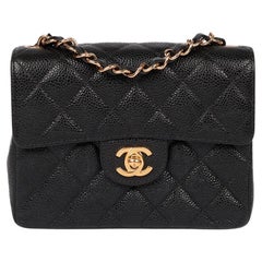 Chanel Black Quilted Caviar Leather Vintage Square Mini Flap Bag