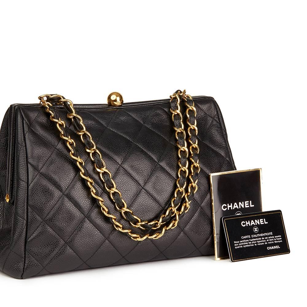 Chanel Black Quilted Caviar Leather Vintage Timeless Frame Bag  3