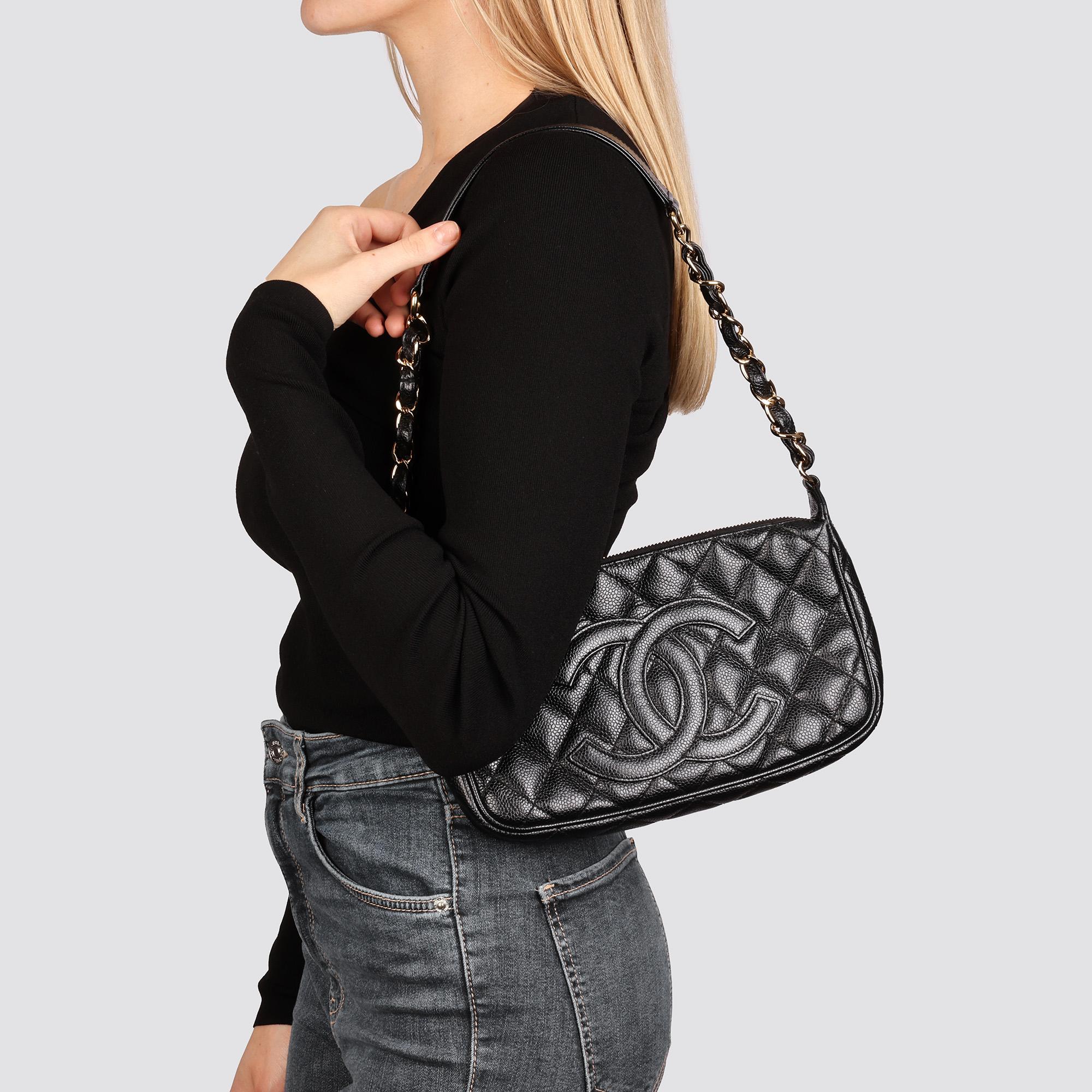 CHANEL Black Quilted Caviar Leather Vintage Timeless Pochette 5
