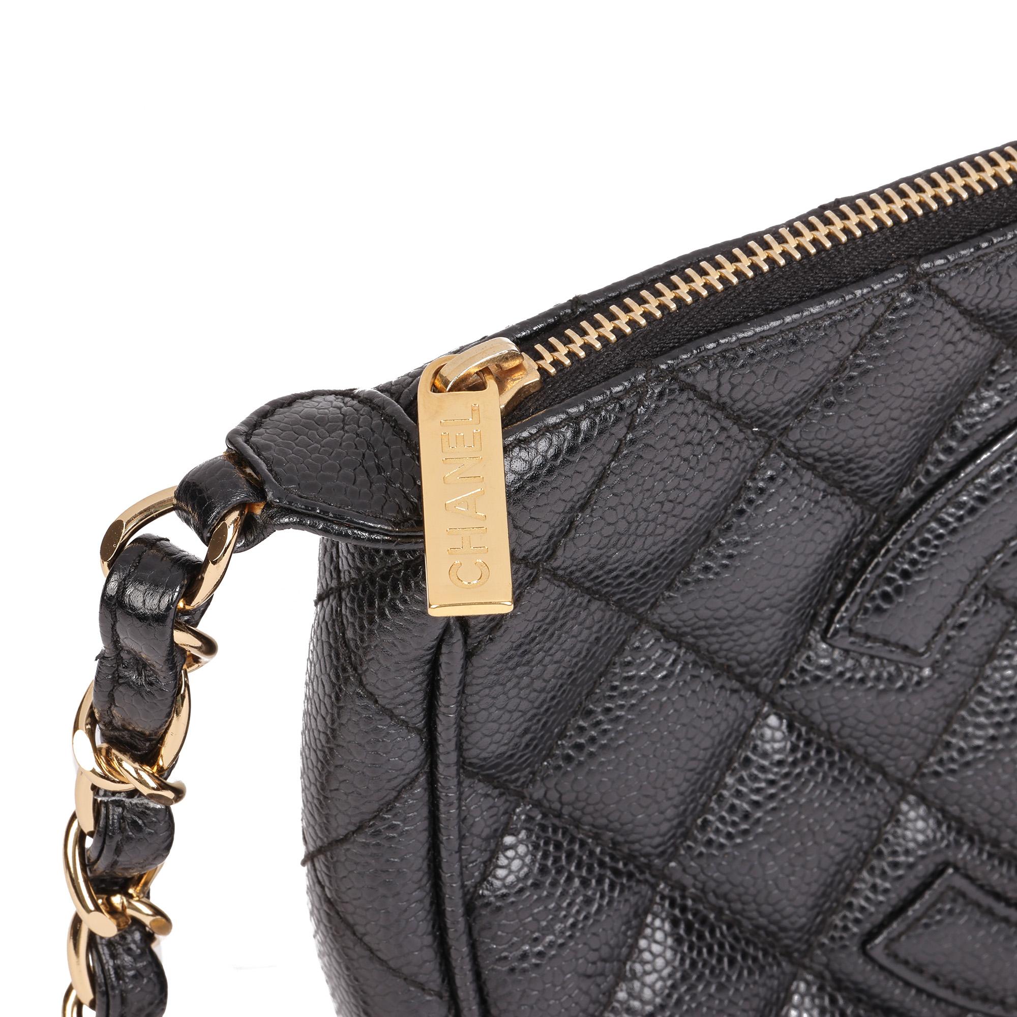 Women's CHANEL Black Quilted Caviar Leather Vintage Timeless Pochette