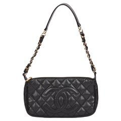 CHANEL Black Quilted Caviar Leather Vintage Timeless Pochette