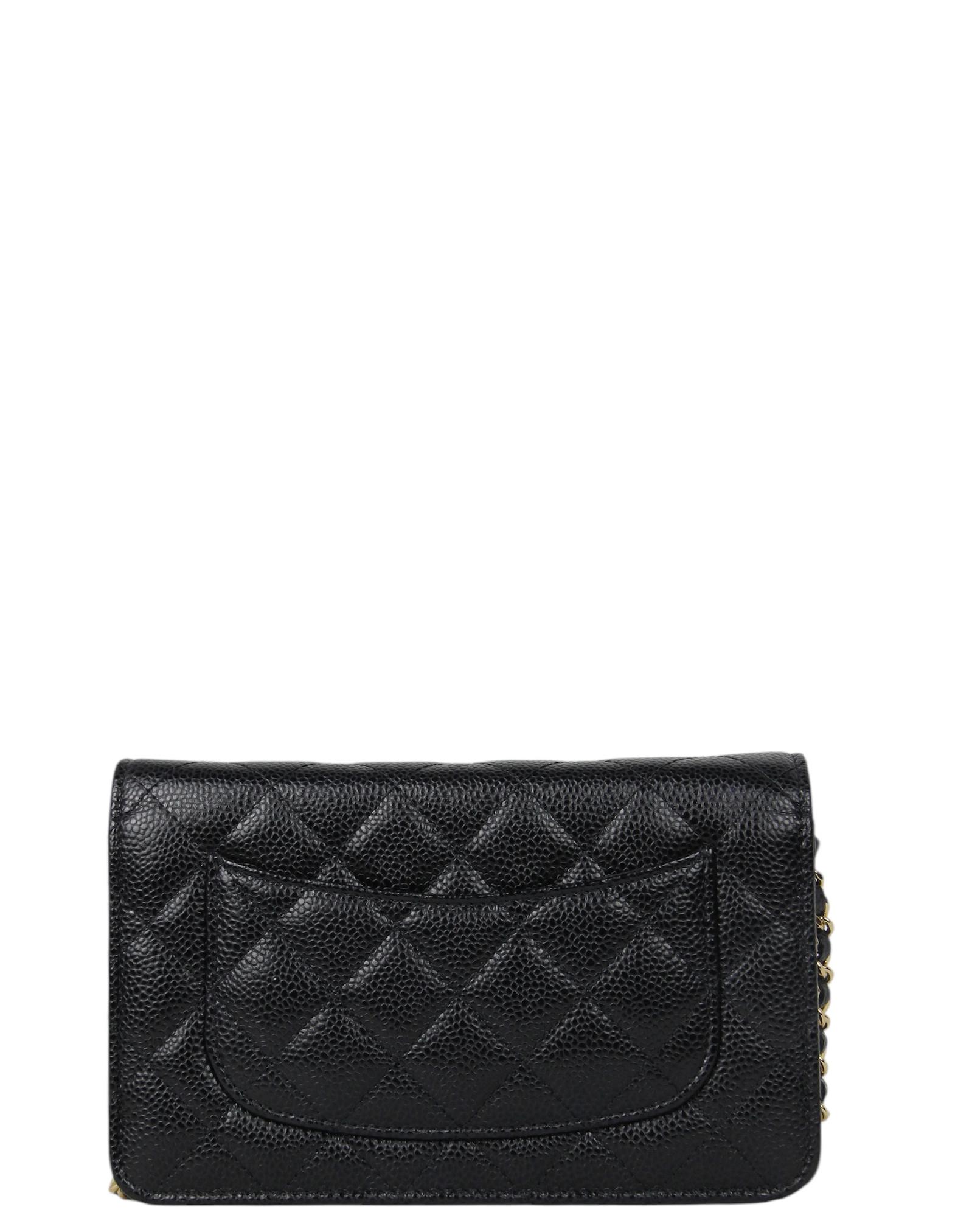 Chanel Black Quilted Caviar Leather Wallet On Chain WOC Crossbody Bag In Excellent Condition For Sale In New York, NY