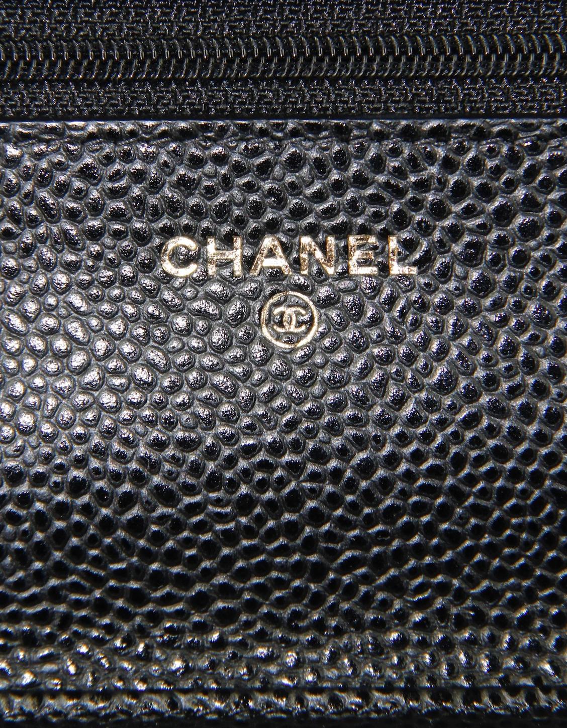 Chanel Black Quilted Caviar Leather Wallet On Chain WOC Crossbody Bag For Sale 4