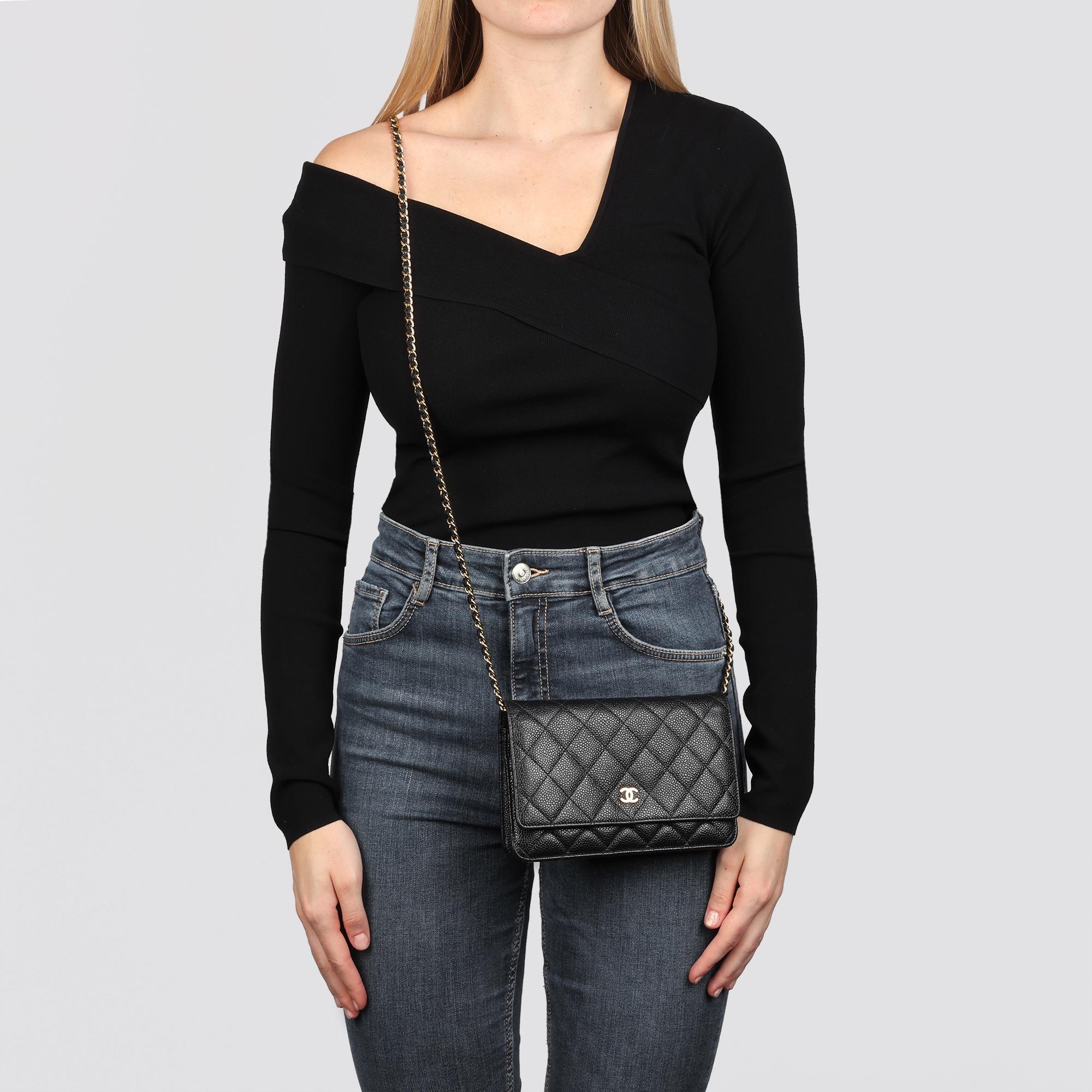 CHANEL Black Quilted Caviar Leather Wallet-on-Chain WOC 7