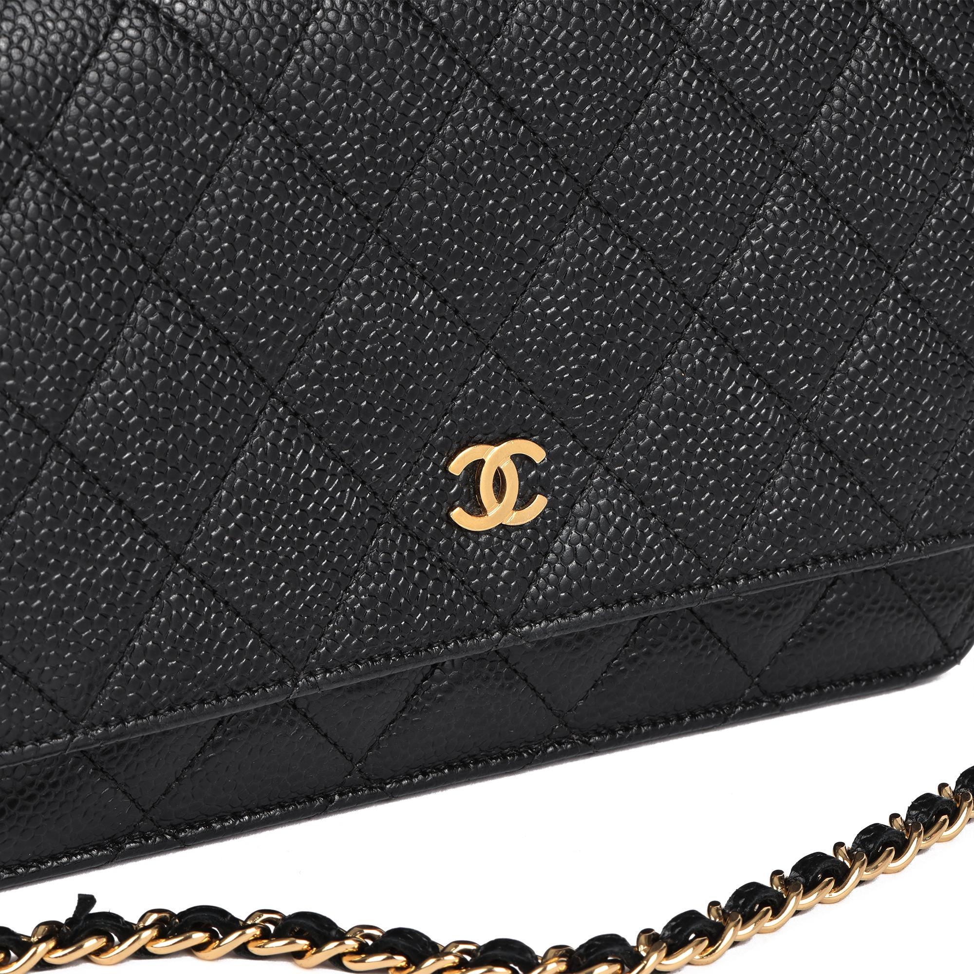CHANEL Black Quilted Caviar Leather Wallet-on-Chain WOC 1