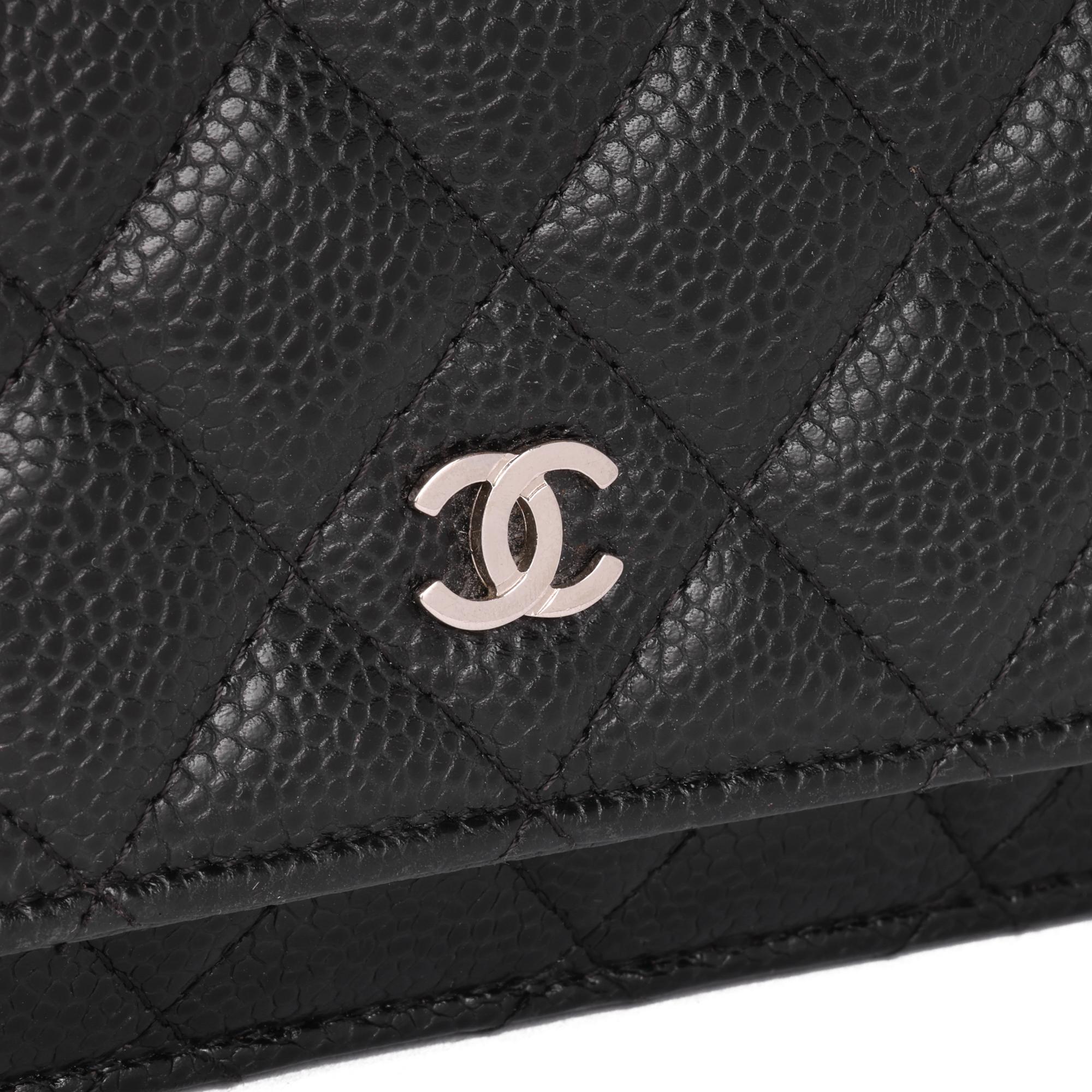 CHANEL Black Quilted Caviar Leather Wallet-on-Chain WOC 3