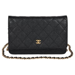 CHANEL Black Quilted Caviar Leather Wallet-on-Chain WOC