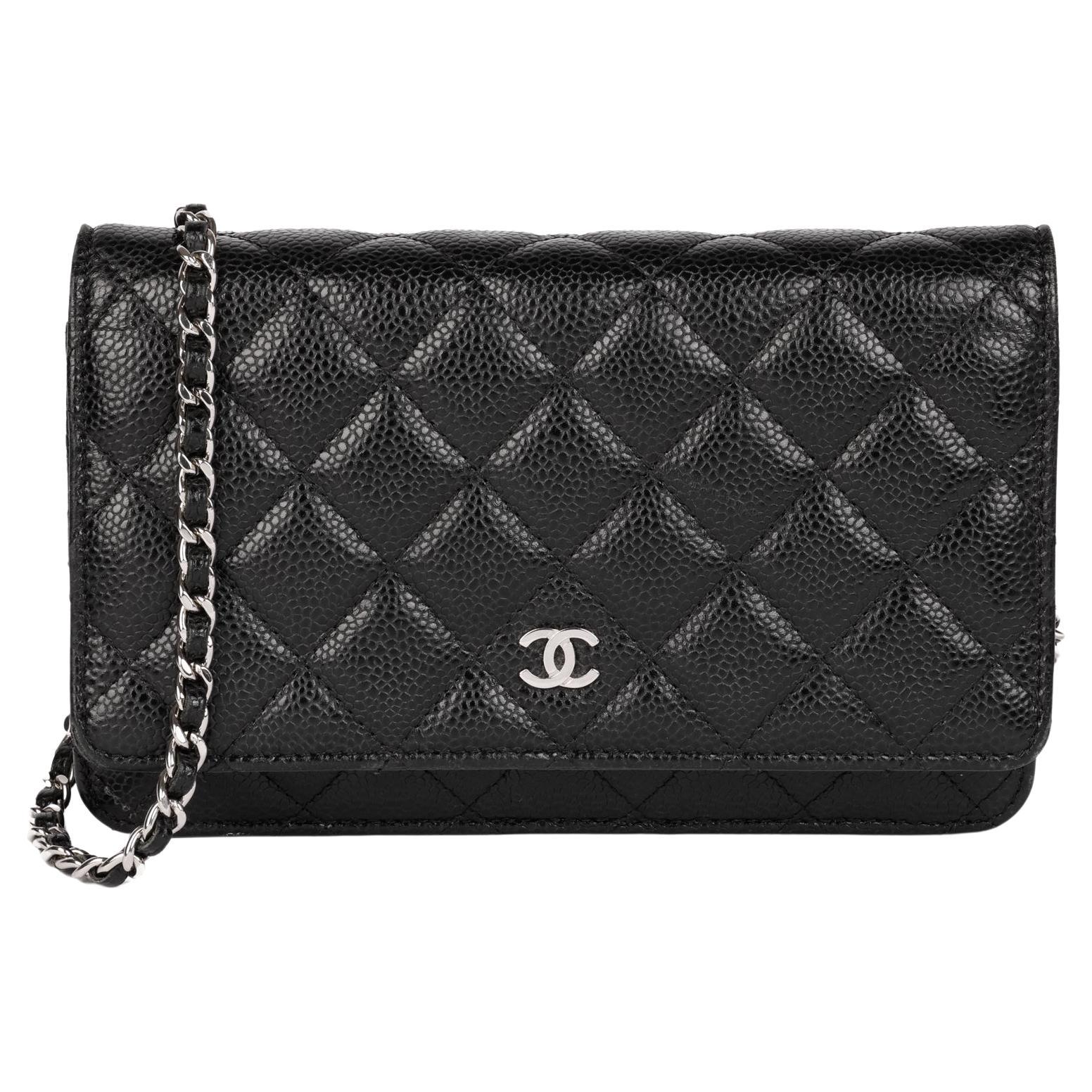 CHANEL Black Quilted Caviar Leather Wallet-on-Chain WOC